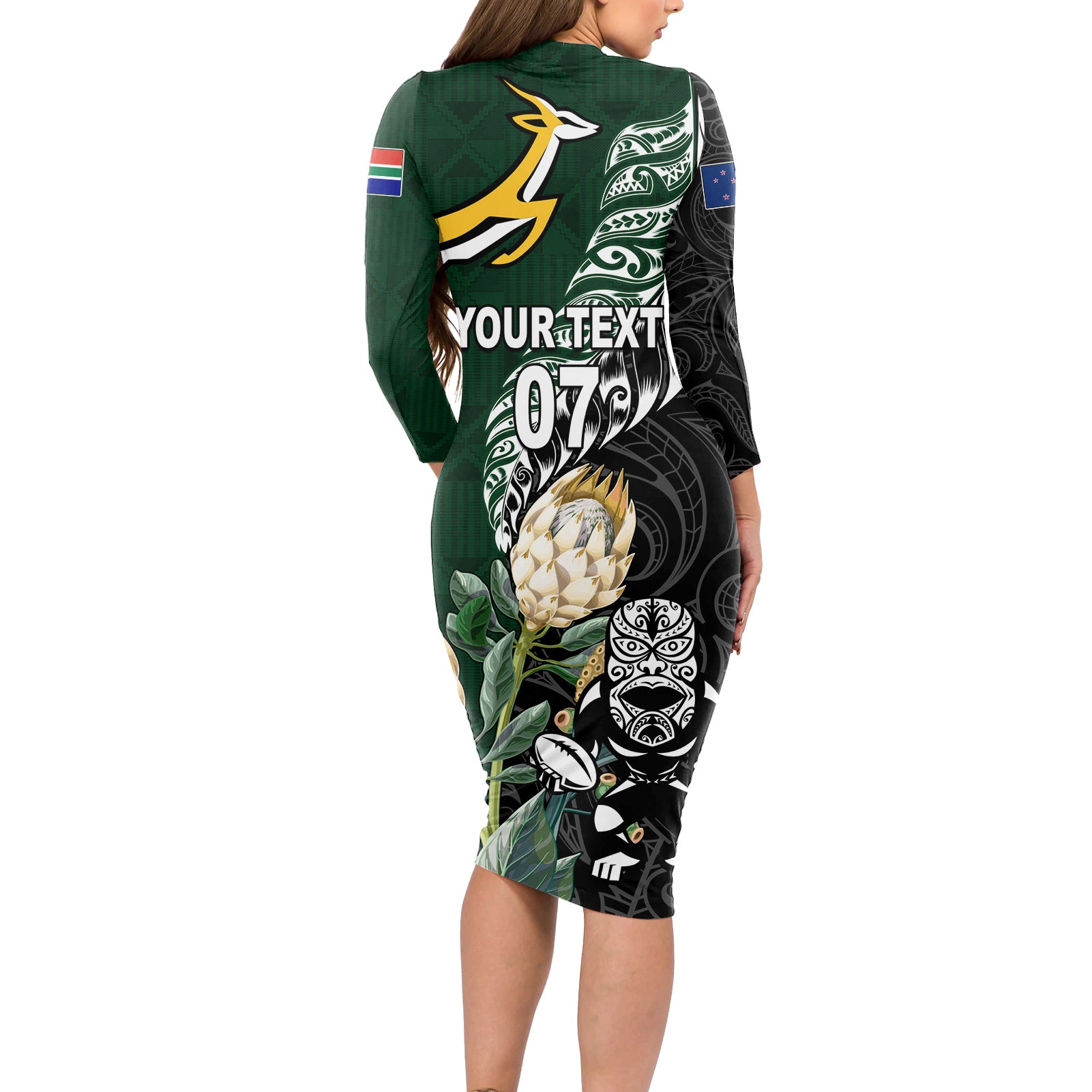 Custom South Africa Mix New Zealand Rugby 2023 Family Matching Off Shoulder Short Dress and Hawaiian Shirt World Cup Greatest Rivalry LT7