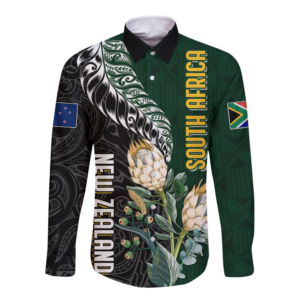 Custom South Africa Mix New Zealand Rugby 2023 Couples Matching Summer Maxi Dress and Long Sleeve Button Shirt World Cup Greatest Rivalry LT7