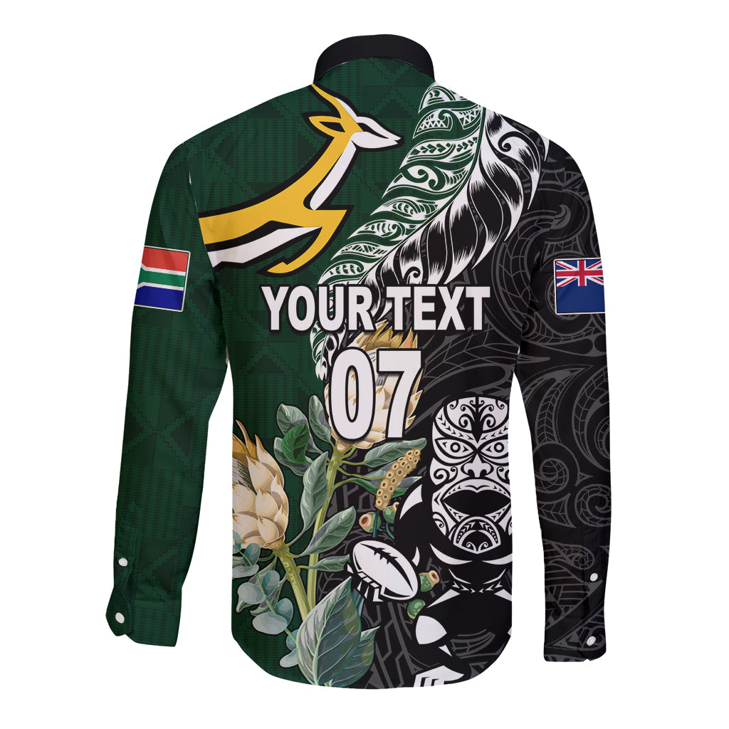 Custom South Africa Mix New Zealand Rugby 2023 Couples Matching Summer Maxi Dress and Long Sleeve Button Shirt World Cup Greatest Rivalry LT7