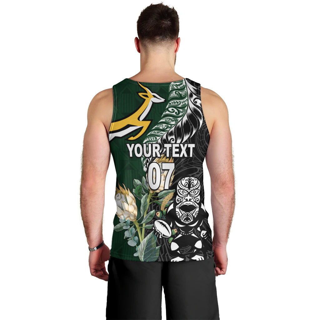 Custom South Africa Mix New Zealand Rugby 2023 Couples Matching Tank Maxi Dress and Long Sleeve Button Shirt World Cup Greatest Rivalry LT7