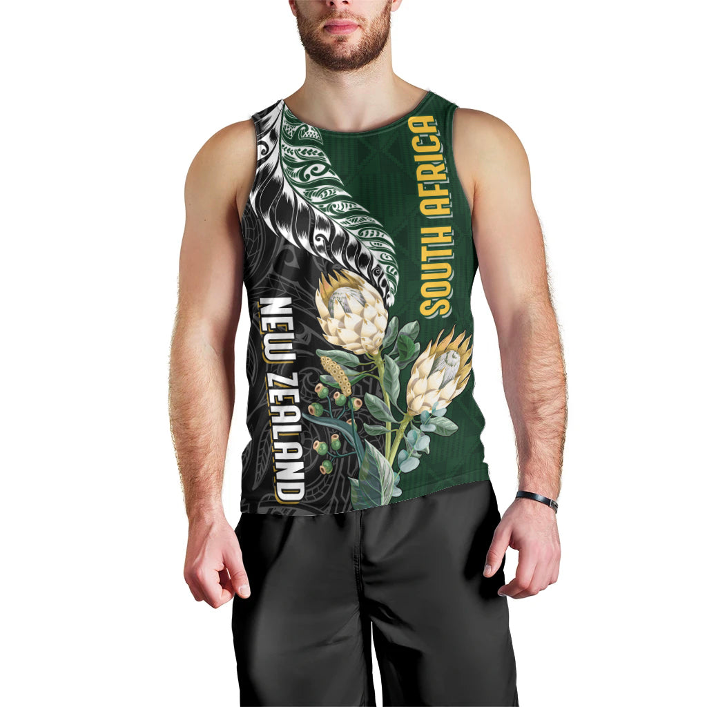 Custom South Africa Mix New Zealand Rugby 2023 Couples Matching Tank Maxi Dress and Long Sleeve Button Shirt World Cup Greatest Rivalry LT7