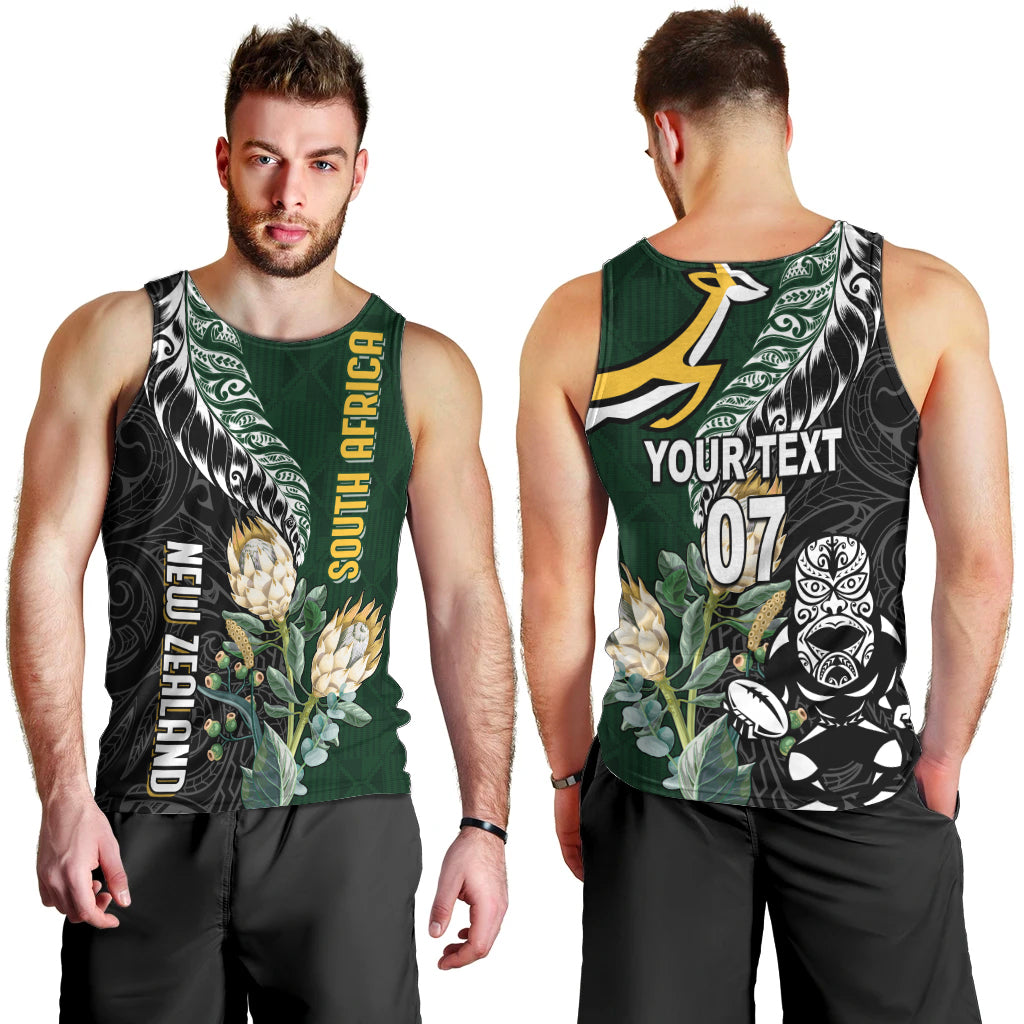 Custom South Africa Mix New Zealand Rugby 2023 Couples Matching Tank Maxi Dress and Long Sleeve Button Shirt World Cup Greatest Rivalry LT7