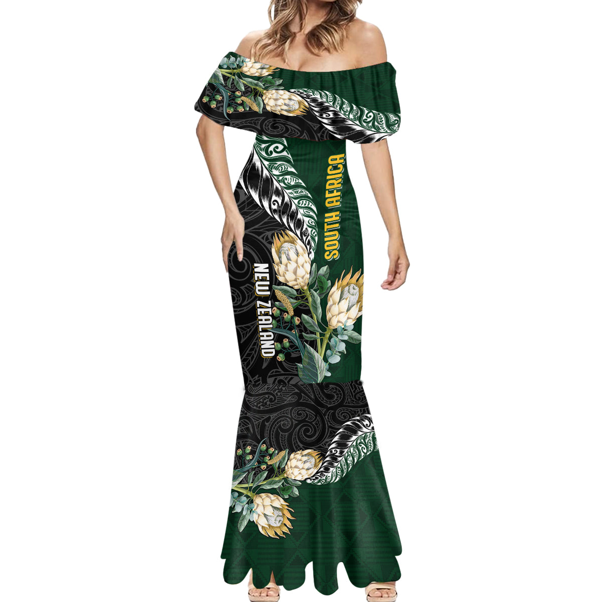 Custom South Africa Mix New Zealand Rugby 2023 Family Matching Tank Maxi Dress and Hawaiian Shirt World Cup Greatest Rivalry LT7