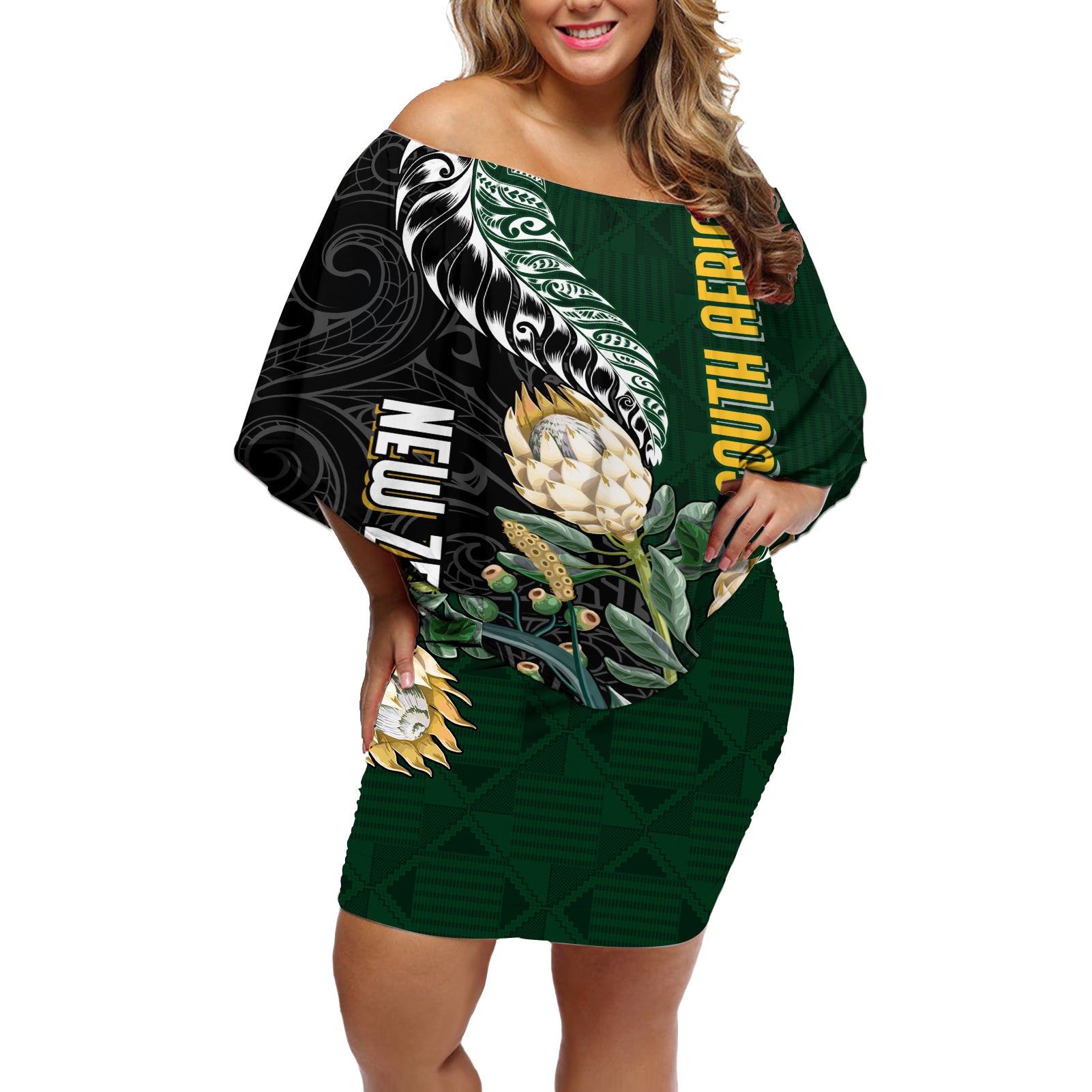 Custom South Africa Mix New Zealand Rugby 2023 Family Matching Off Shoulder Maxi Dress and Hawaiian Shirt World Cup Greatest Rivalry LT7