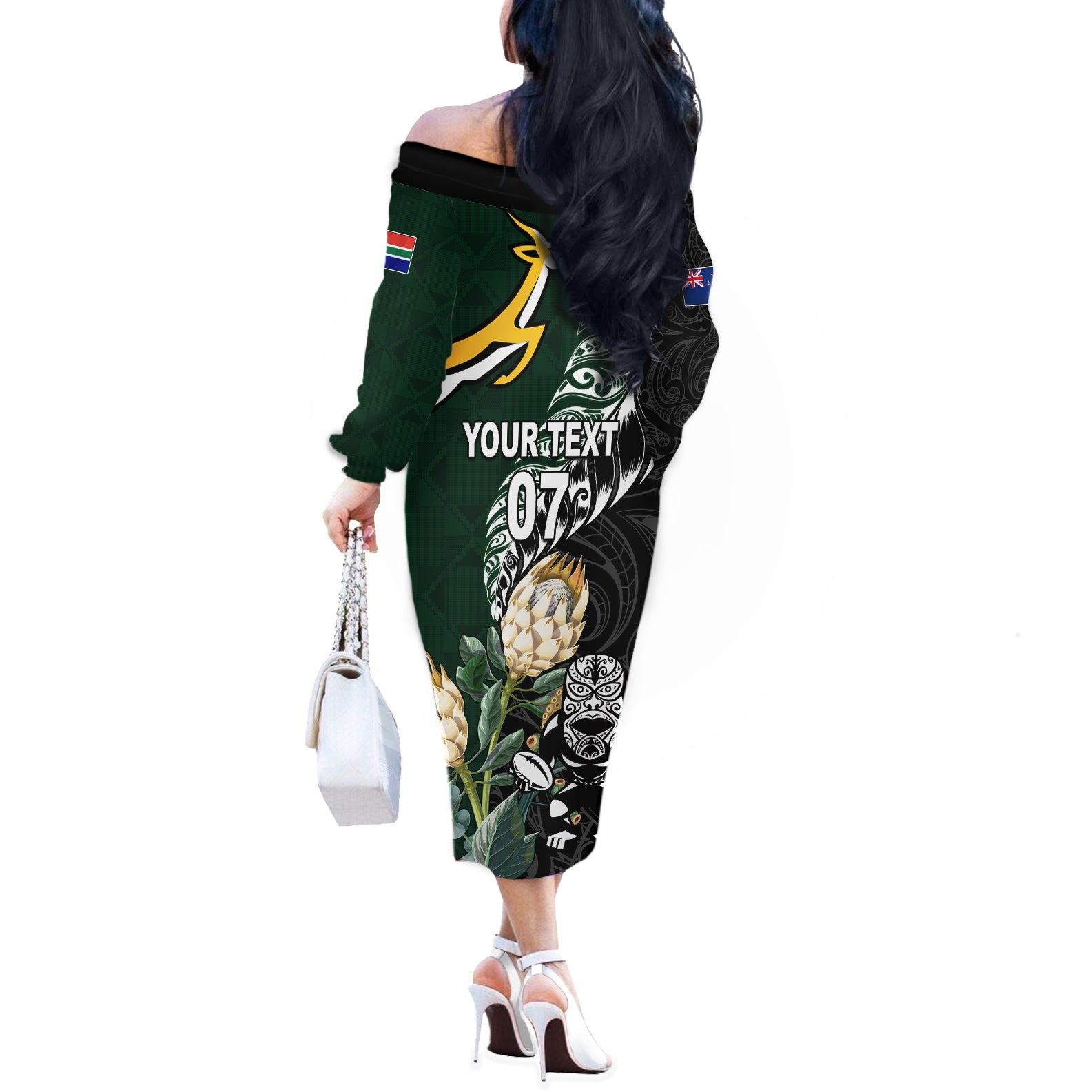 Custom South Africa Mix New Zealand Rugby 2023 Family Matching Off Shoulder Long Sleeve Dress and Hawaiian Shirt World Cup Greatest Rivalry LT7