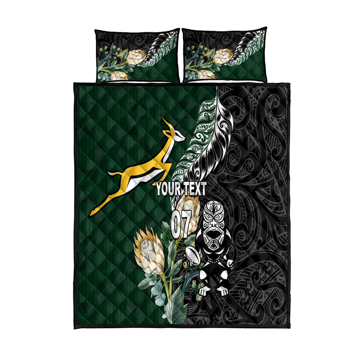 Custom South Africa Mix New Zealand Rugby 2023 Quilt Bed Set World Cup Greatest Rivalry - Vibe Hoodie Shop