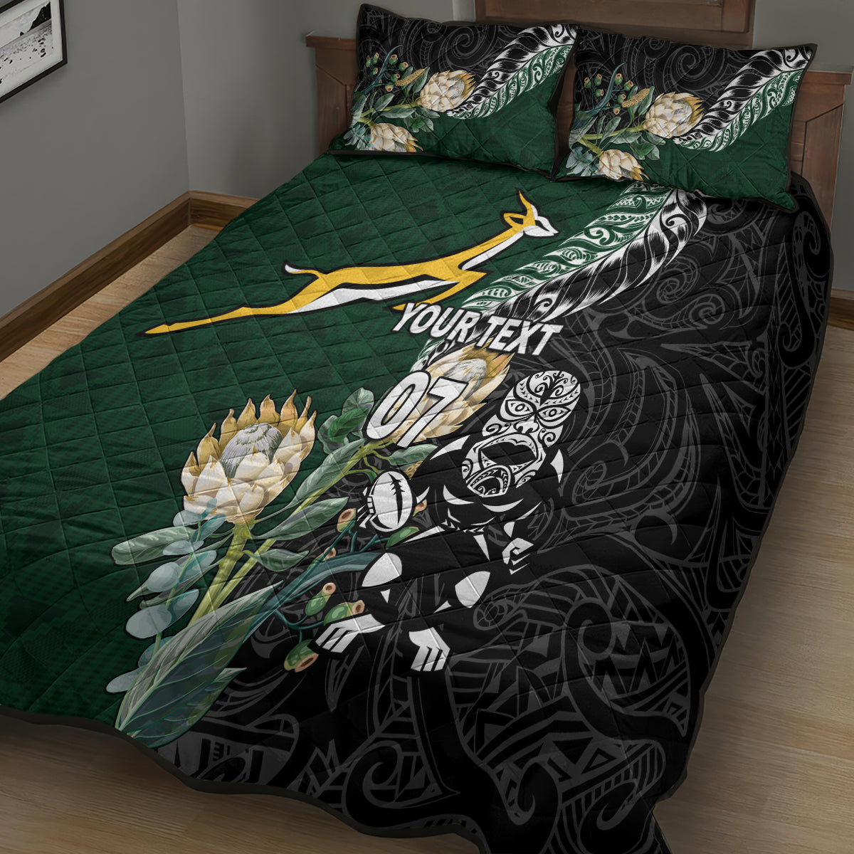 Custom South Africa Mix New Zealand Rugby 2023 Quilt Bed Set World Cup Greatest Rivalry - Vibe Hoodie Shop