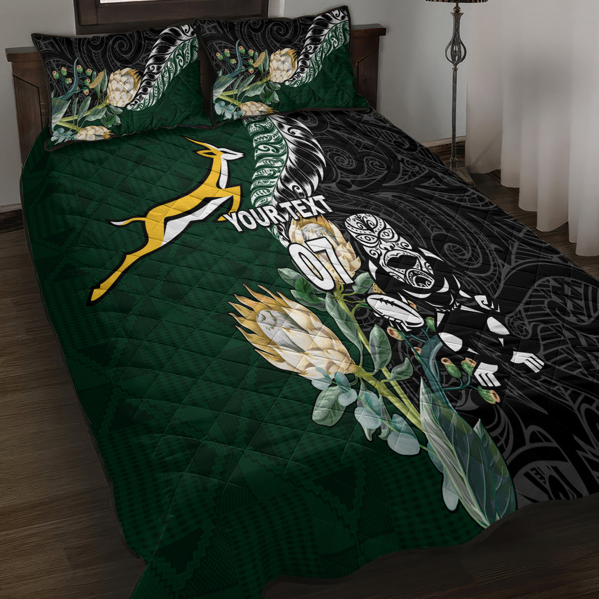 Custom South Africa Mix New Zealand Rugby 2023 Quilt Bed Set World Cup Greatest Rivalry - Vibe Hoodie Shop