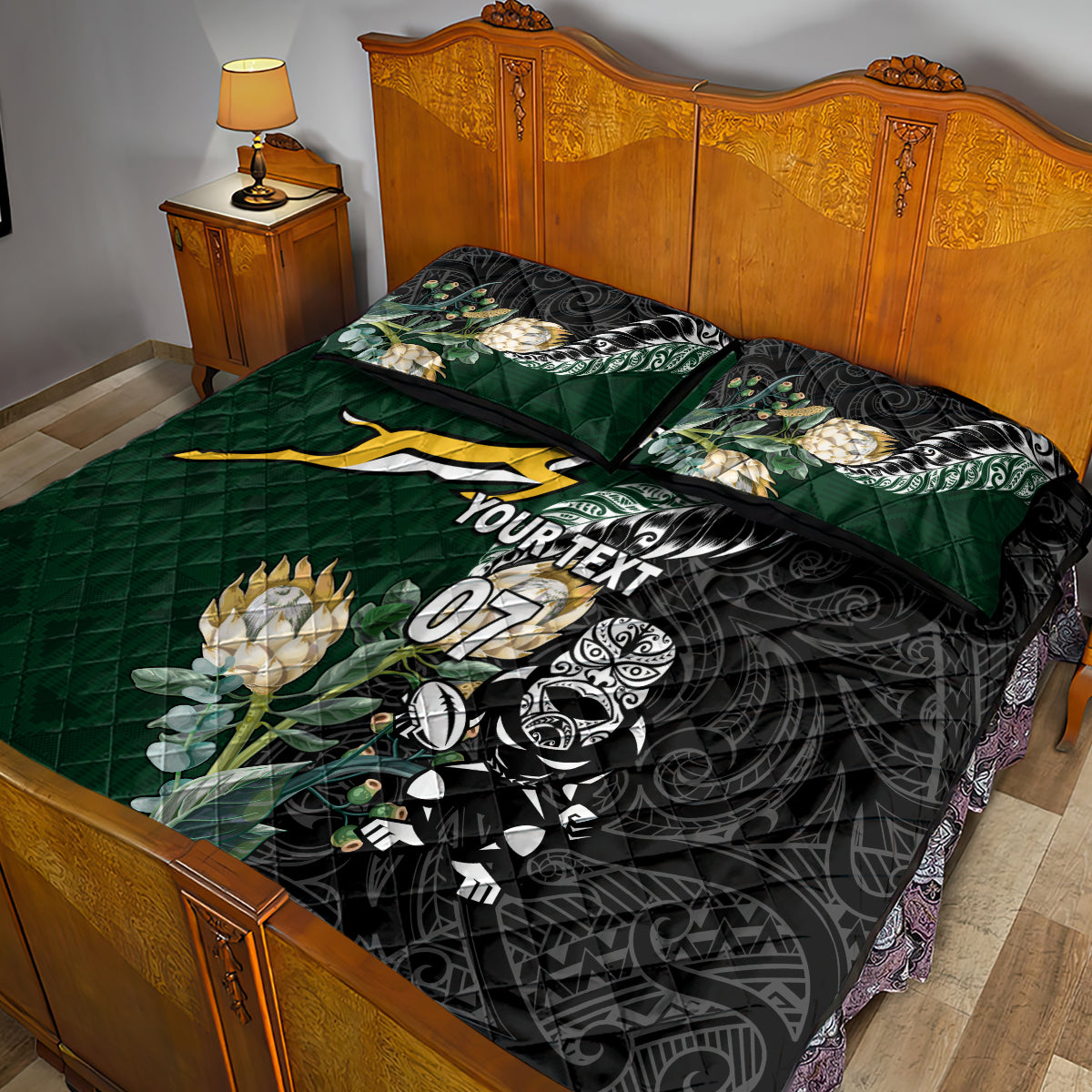 Custom South Africa Mix New Zealand Rugby 2023 Quilt Bed Set World Cup Greatest Rivalry - Vibe Hoodie Shop