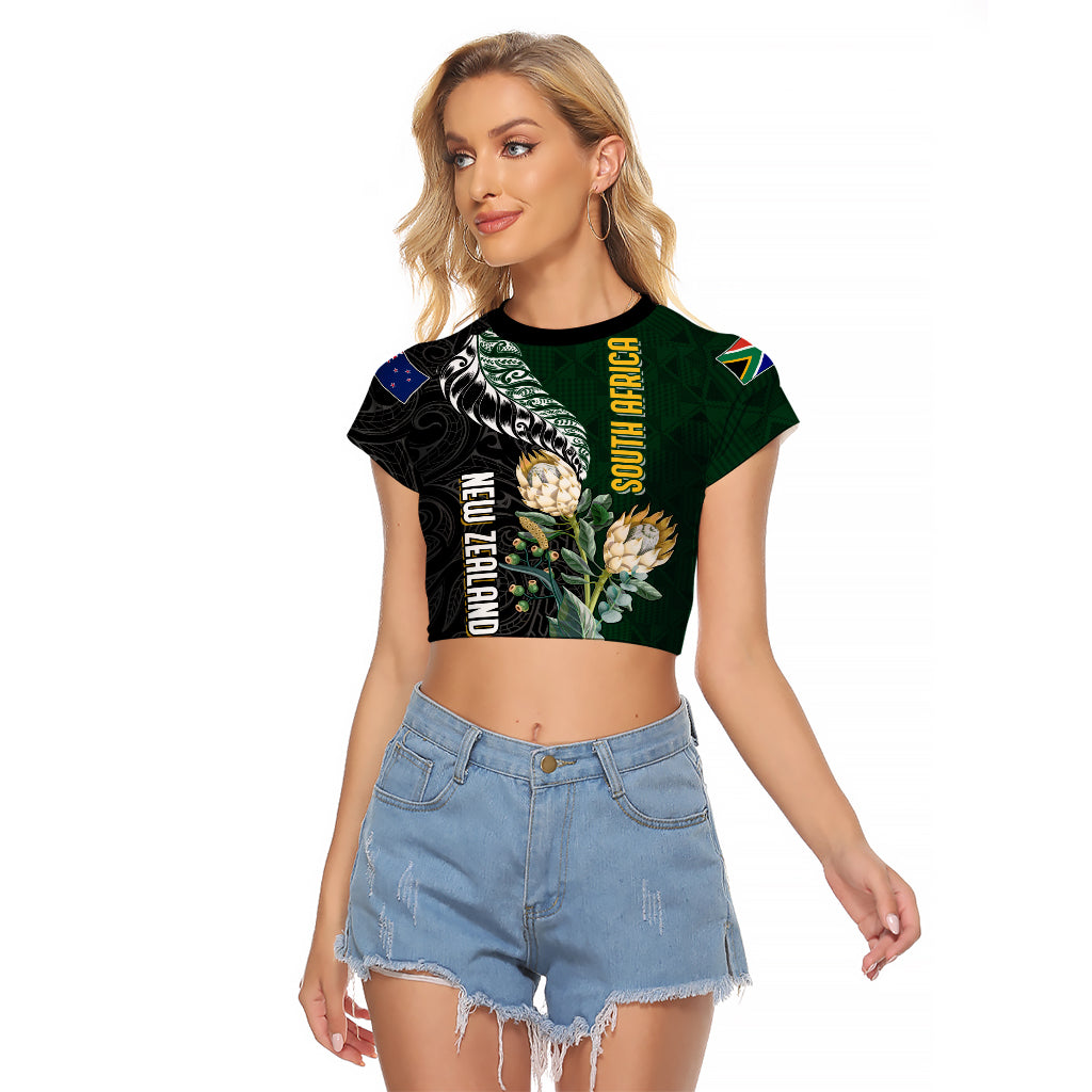 Custom South Africa Mix New Zealand Rugby 2023 Couples Matching Off Shoulder Short Dress and Long Sleeve Button Shirt World Cup Greatest Rivalry LT7