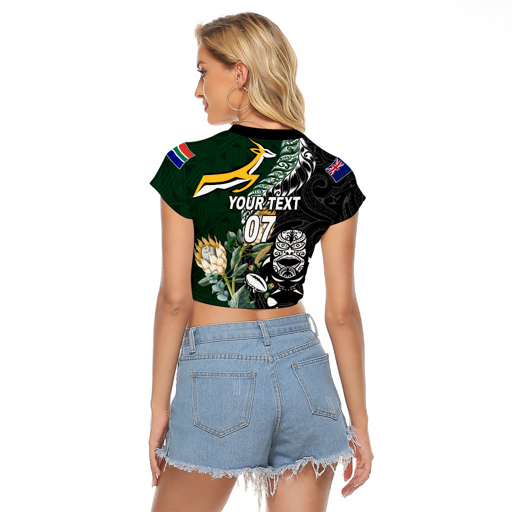 Custom South Africa Mix New Zealand Rugby 2023 Couples Matching Off Shoulder Short Dress and Long Sleeve Button Shirt World Cup Greatest Rivalry LT7