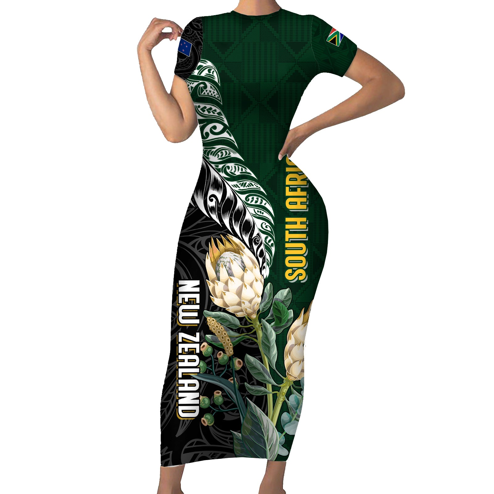 Custom South Africa Mix New Zealand Rugby 2023 Family Matching Puletasi Dress and Hawaiian Shirt World Cup Greatest Rivalry LT7