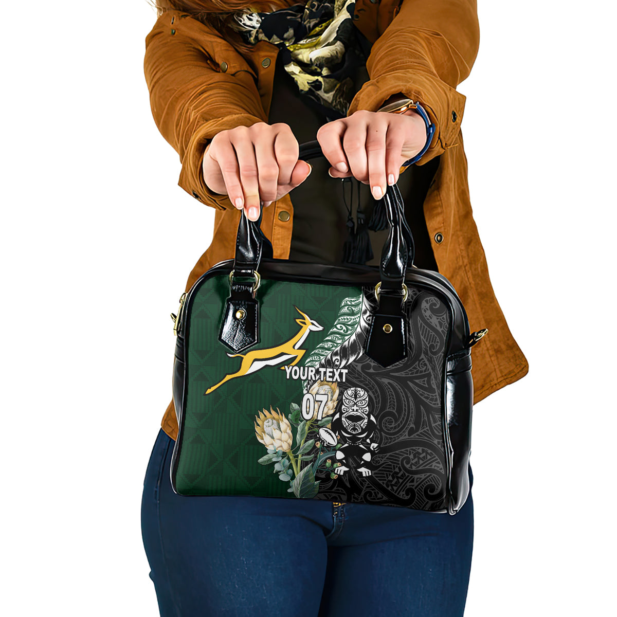 Custom South Africa Mix New Zealand Rugby 2023 Shoulder Handbag World Cup Greatest Rivalry - Vibe Hoodie Shop