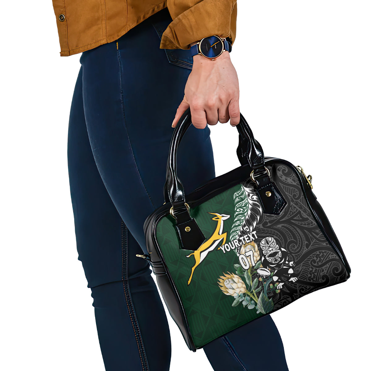 Custom South Africa Mix New Zealand Rugby 2023 Shoulder Handbag World Cup Greatest Rivalry - Vibe Hoodie Shop