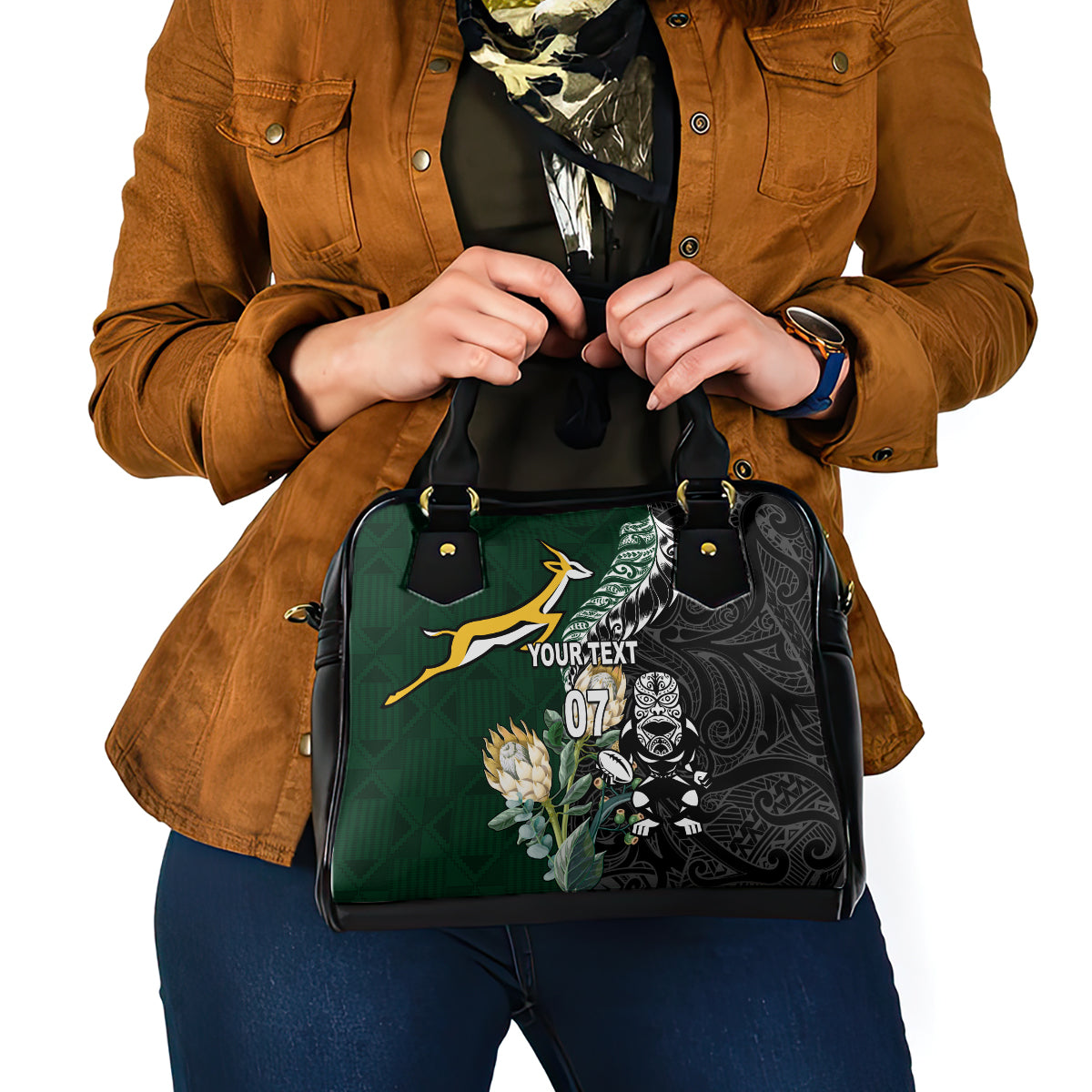 Custom South Africa Mix New Zealand Rugby 2023 Shoulder Handbag World Cup Greatest Rivalry - Vibe Hoodie Shop