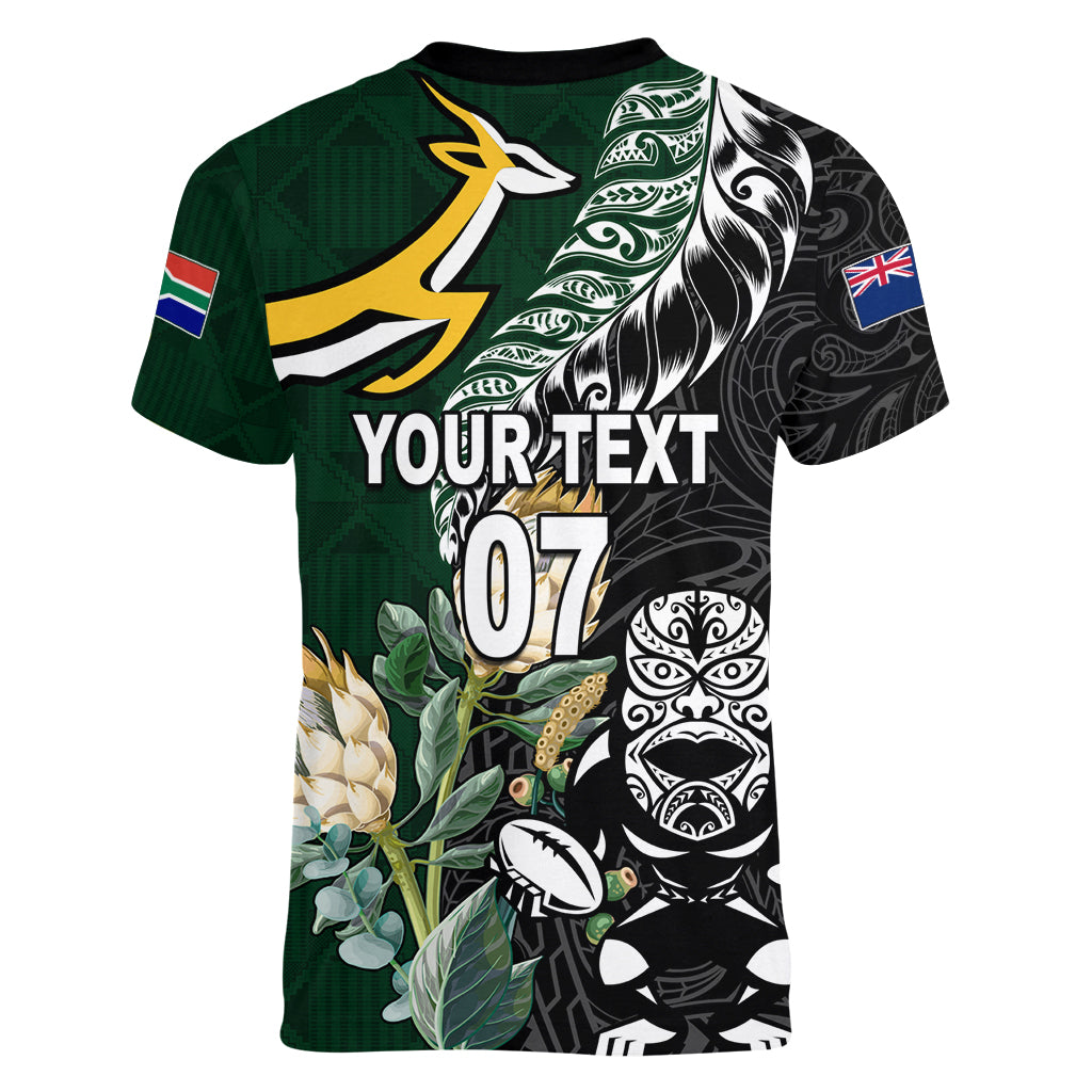 Custom South Africa Mix New Zealand Rugby 2023 Couples Matching Short Sleeve Bodycon Dress and Long Sleeve Button Shirt World Cup Greatest Rivalry LT7