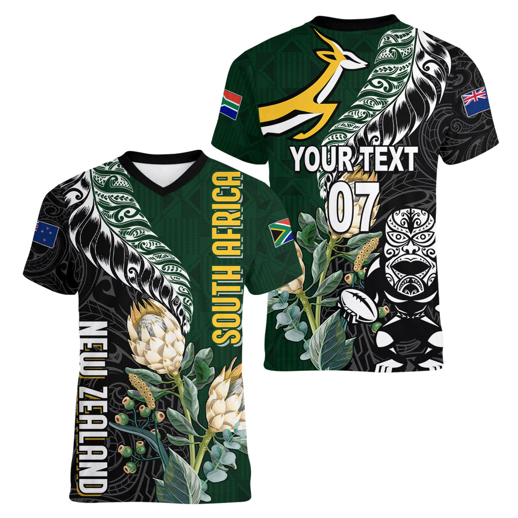 Custom South Africa Mix New Zealand Rugby 2023 Couples Matching Short Sleeve Bodycon Dress and Long Sleeve Button Shirt World Cup Greatest Rivalry LT7