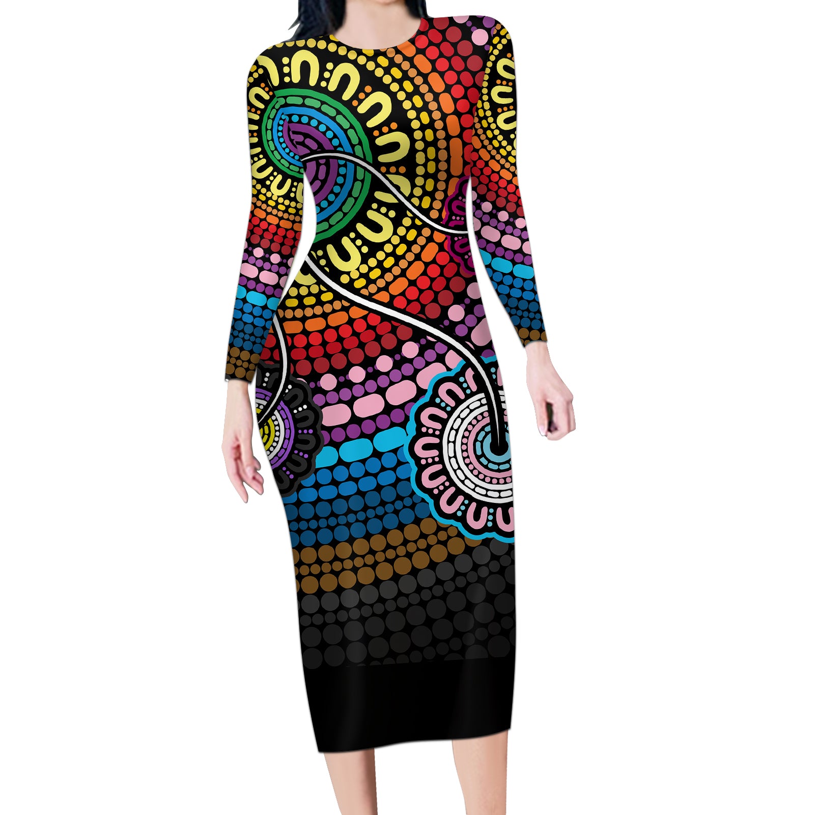 australia-lgbtq-history-month-long-sleeve-bodycon-dress-indigenous-rainbows-pride-be-you