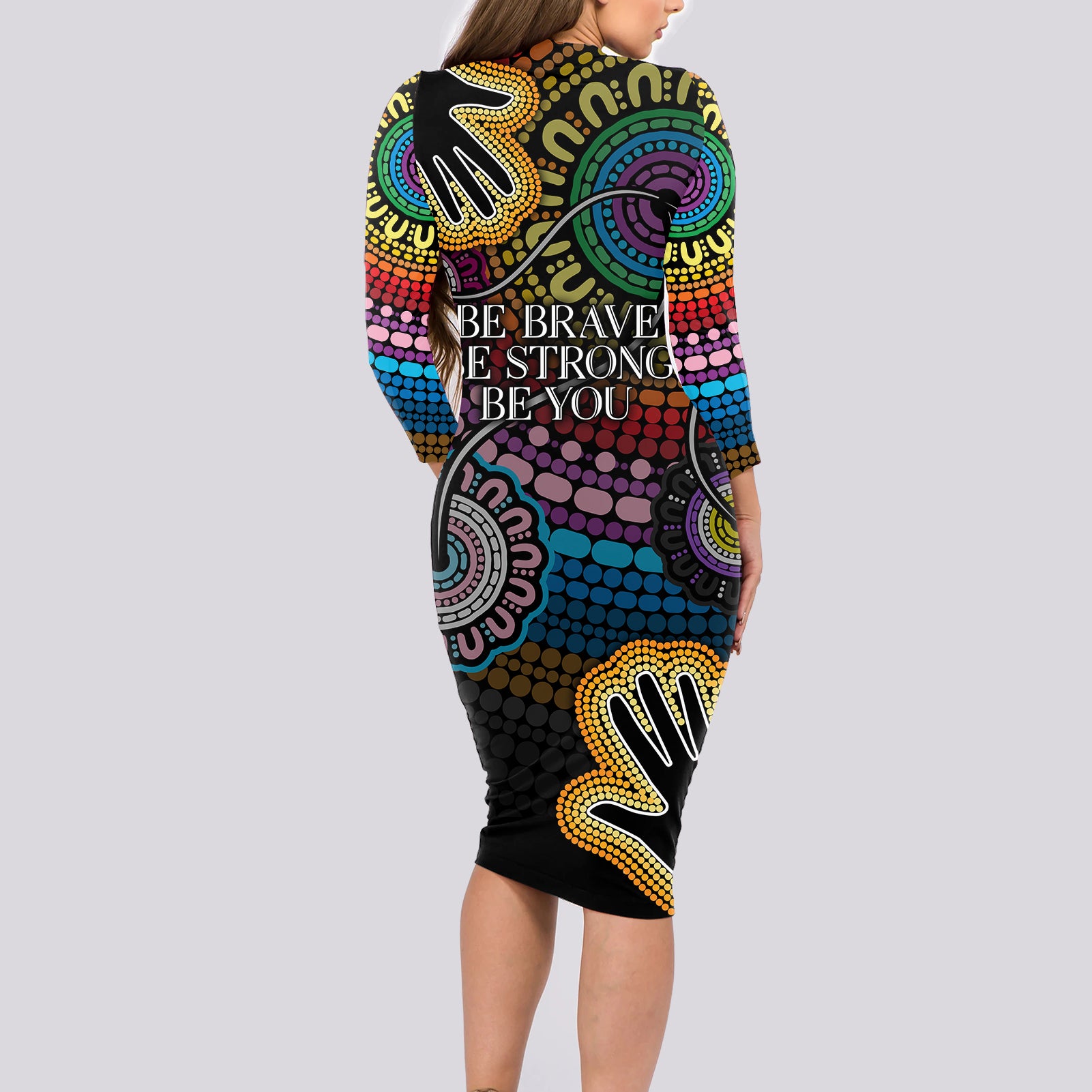 australia-lgbtq-history-month-long-sleeve-bodycon-dress-indigenous-rainbows-pride-be-you