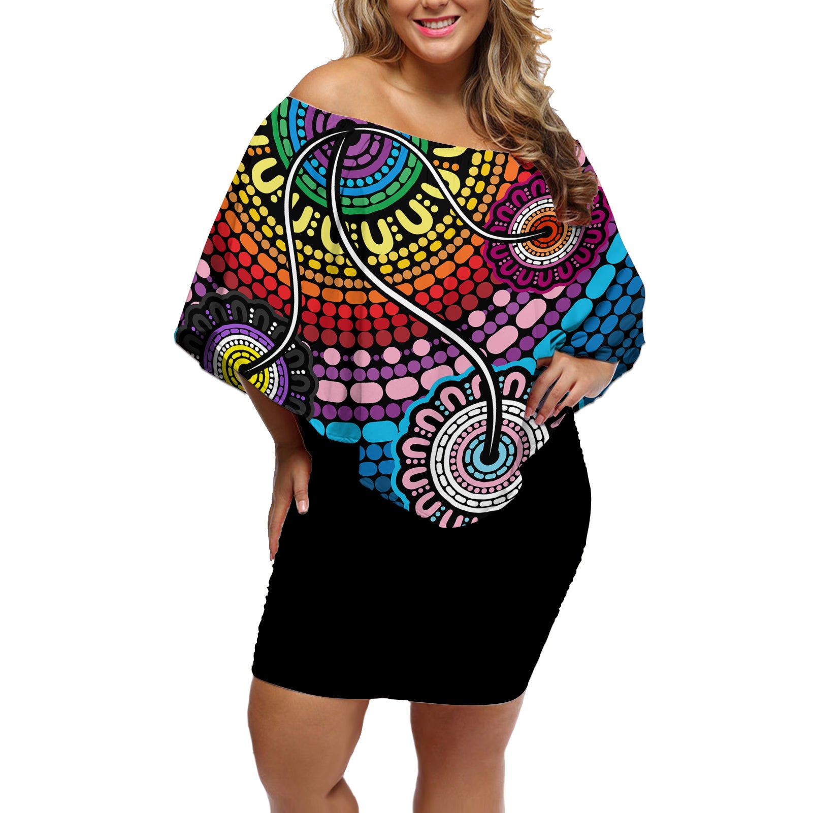 australia-lgbtq-history-month-off-shoulder-short-dress-indigenous-rainbows-pride-be-you