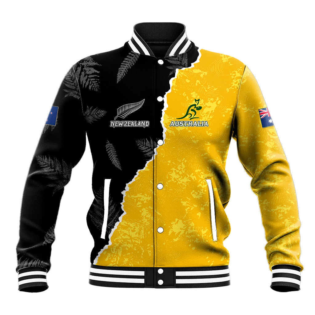 Australia Rugby Mix New Zealands Rugby Baseball Jacket Wallabies Versus Silver Fern Sporty Basic - Vibe Hoodie Shop