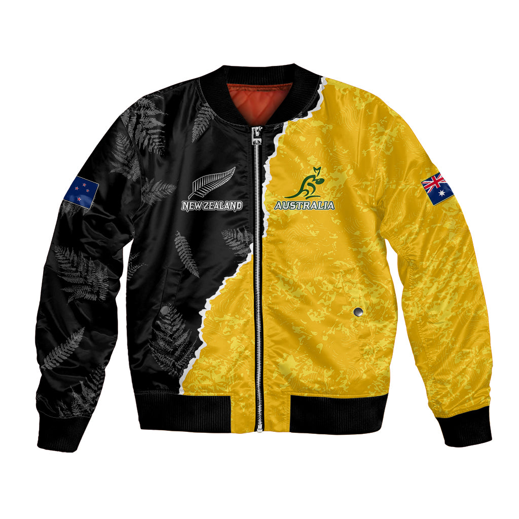 Australia Rugby Mix New Zealands Rugby Bomber Jacket Wallabies Versus Silver Fern Sporty Basic - Vibe Hoodie Shop