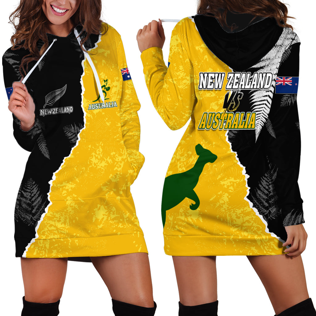 Australia Rugby Mix New Zealands Rugby Hoodie Dress Wallabies Versus Silver Fern Sporty Basic - Vibe Hoodie Shop