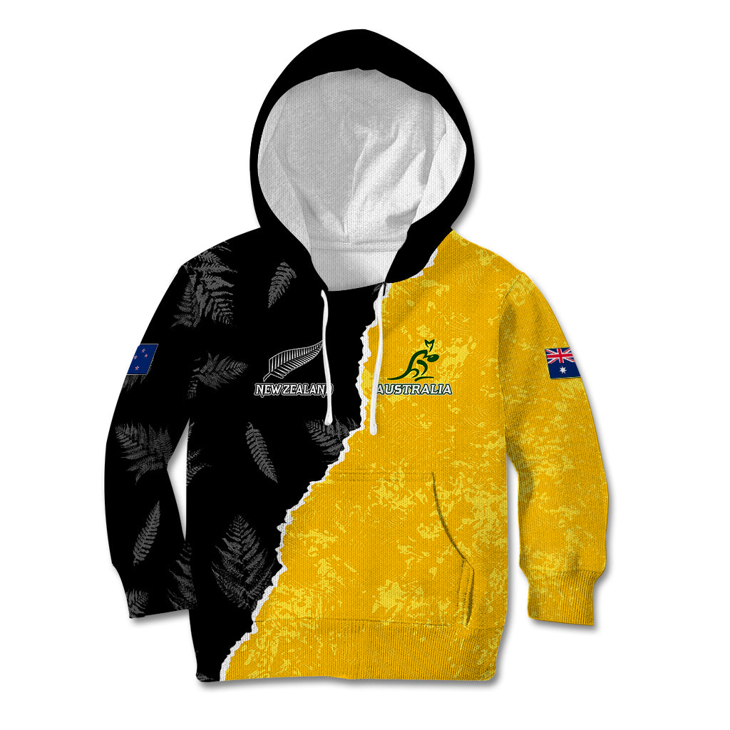 Australia Rugby Mix New Zealands Rugby Kid Hoodie Wallabies Versus Silver Fern Sporty Basic - Vibe Hoodie Shop