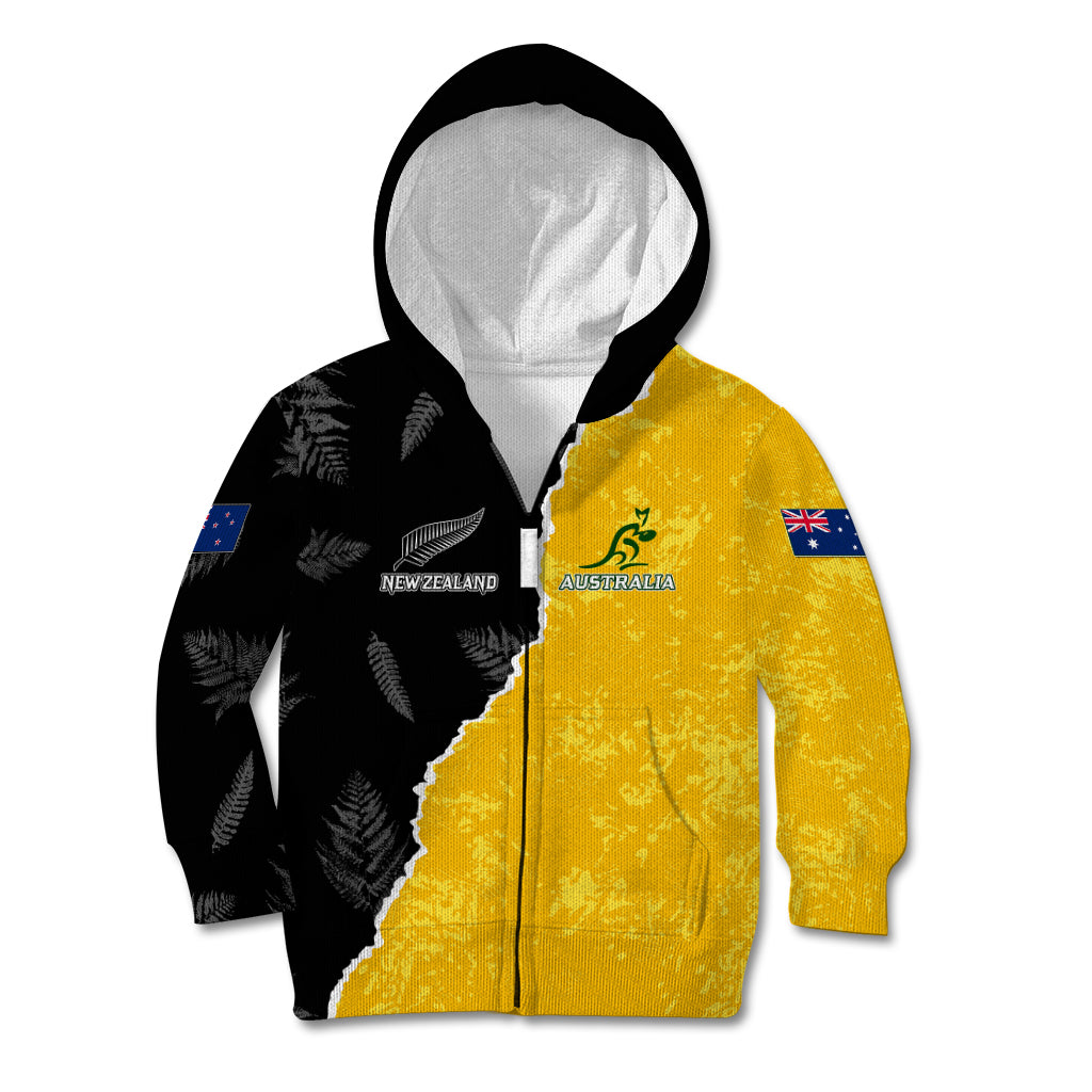 Australia Rugby Mix New Zealands Rugby Kid Hoodie Wallabies Versus Silver Fern Sporty Basic - Vibe Hoodie Shop