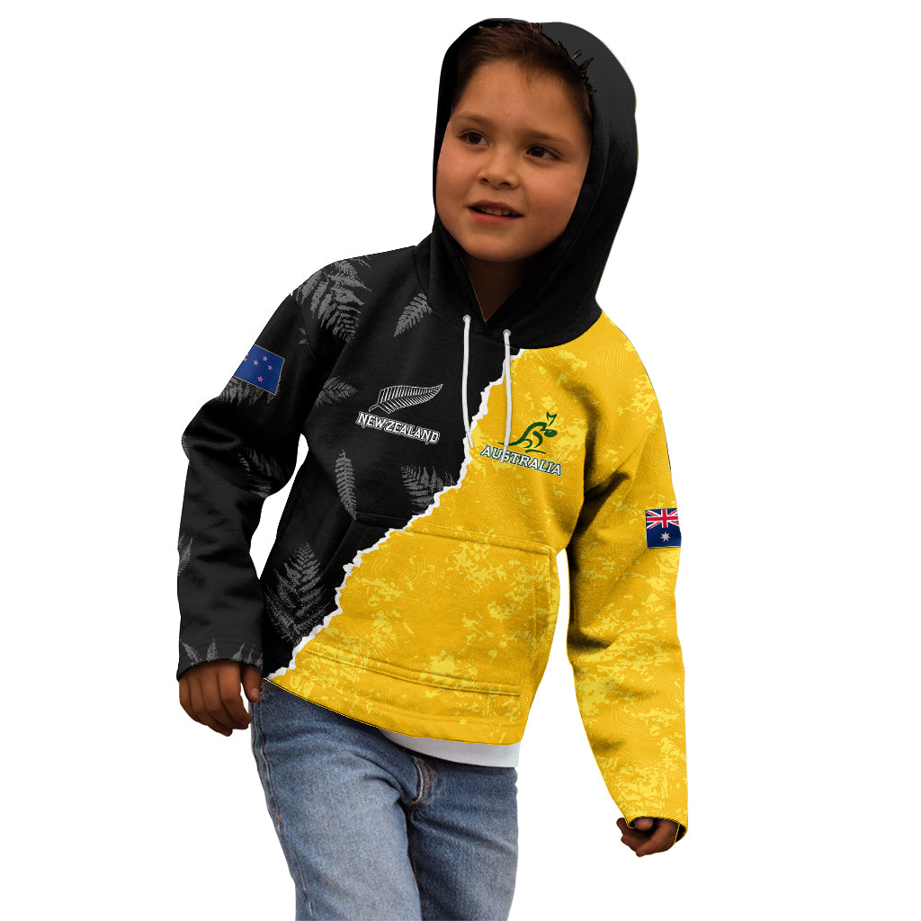 Australia Rugby Mix New Zealands Rugby Kid Hoodie Wallabies Versus Silver Fern Sporty Basic - Vibe Hoodie Shop