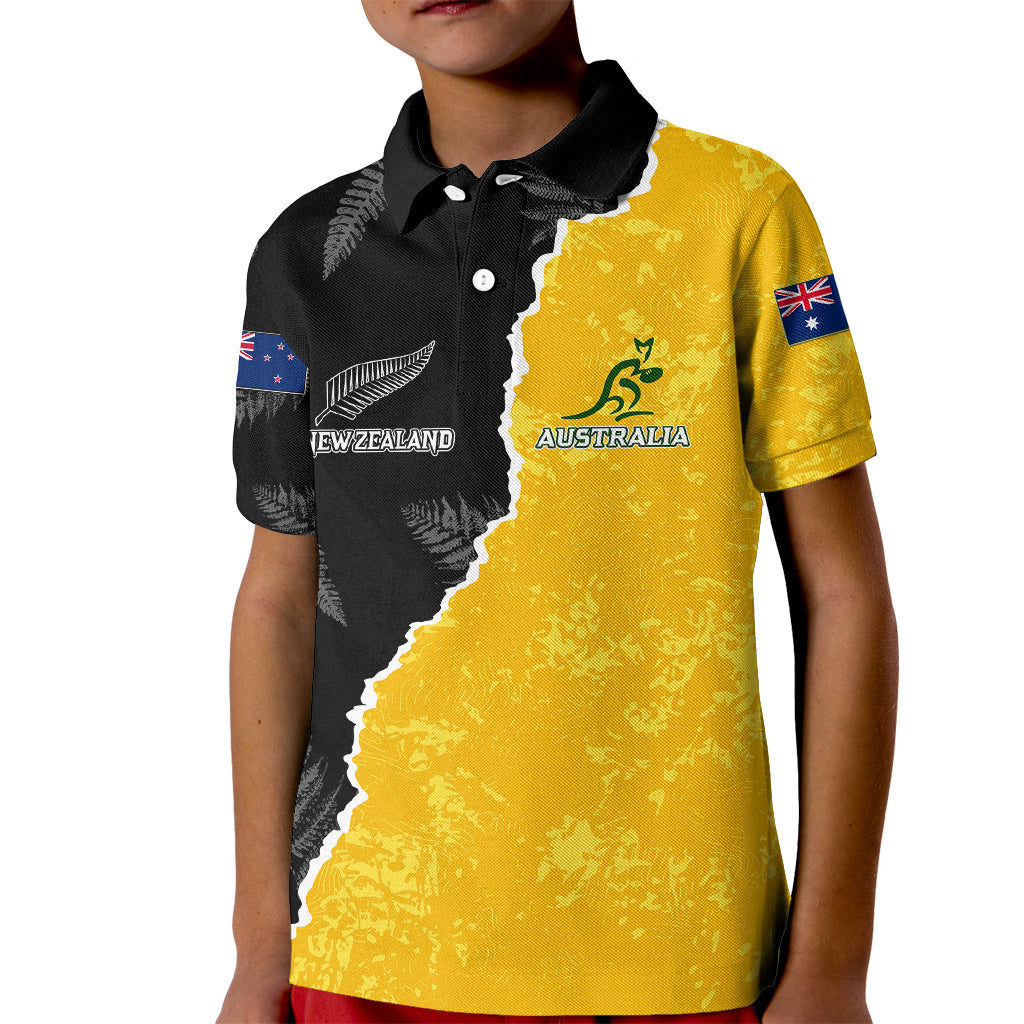 Australia Rugby Mix New Zealands Rugby Kid Polo Shirt Wallabies Versus Silver Fern Sporty Basic - Vibe Hoodie Shop