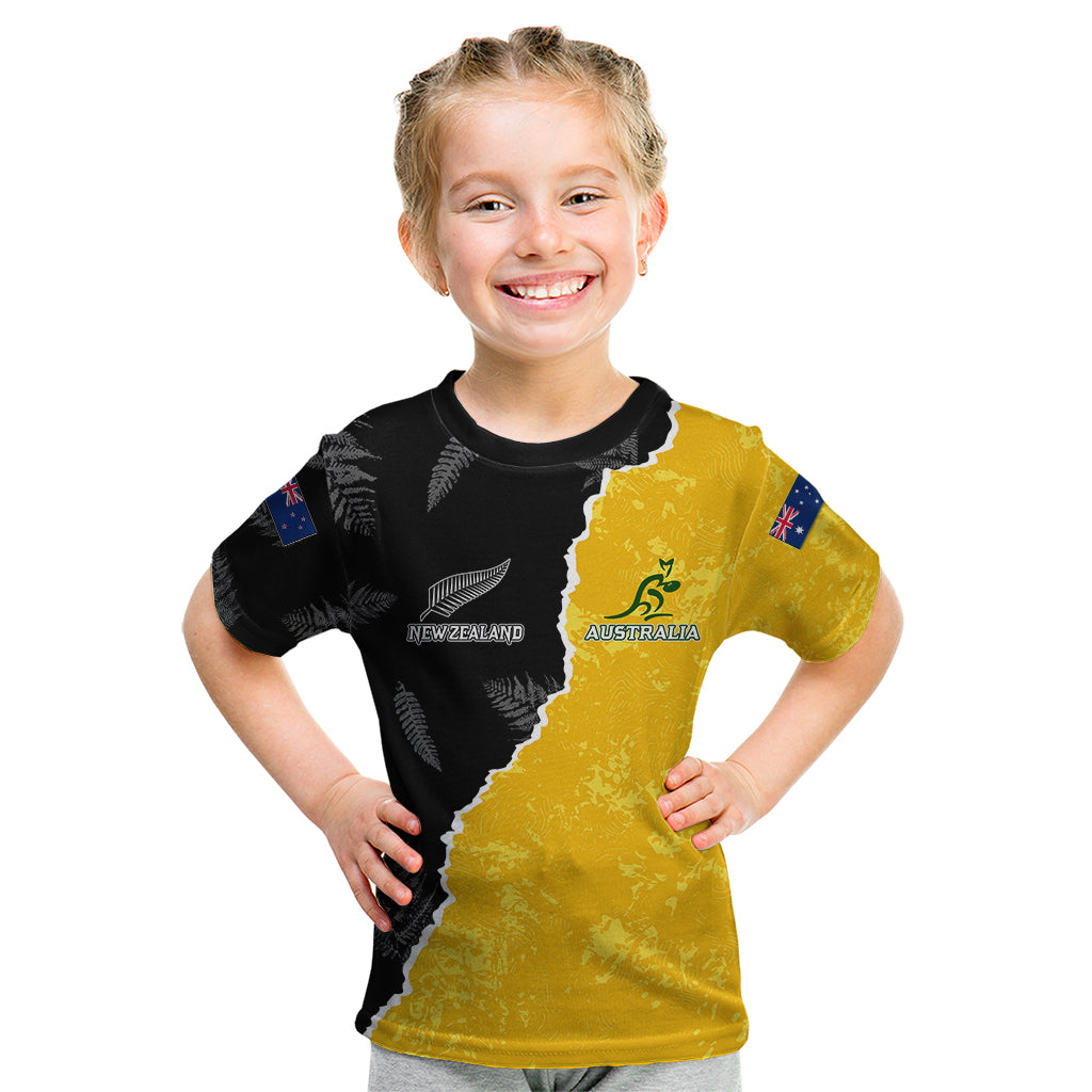 Australia Rugby Mix New Zealands Rugby Kid T Shirt Wallabies Versus Silver Fern Sporty Basic - Vibe Hoodie Shop