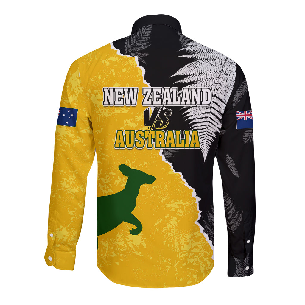 Australia Rugby Mix New Zealands Rugby Long Sleeve Button Shirt Wallabies Versus Silver Fern Sporty Basic - Vibe Hoodie Shop