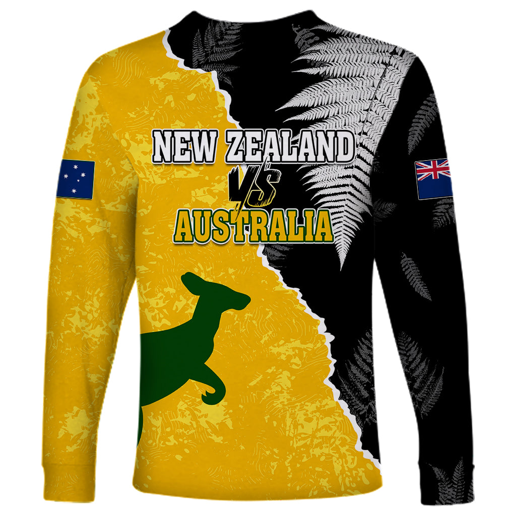 Australia Rugby Mix New Zealands Rugby Long Sleeve Shirt Wallabies Versus Silver Fern Sporty Basic - Vibe Hoodie Shop