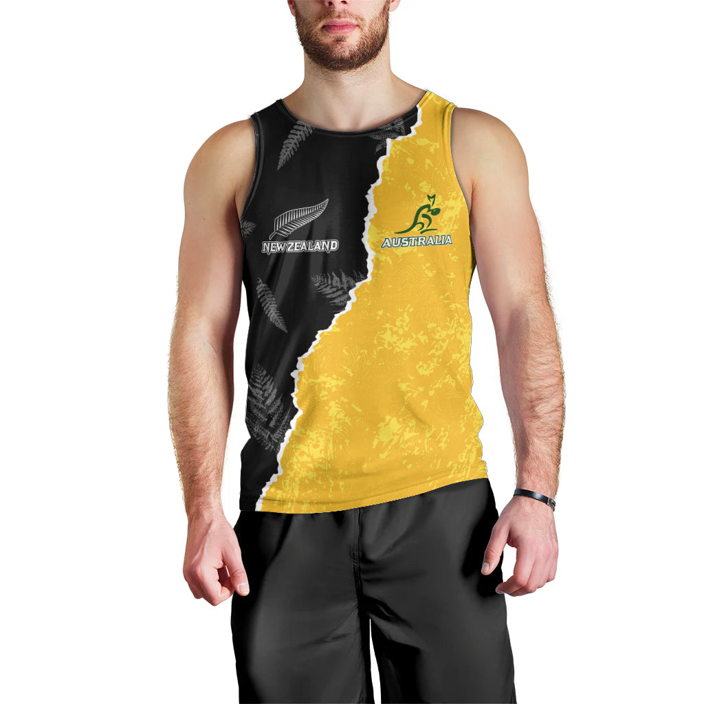 Australia Rugby Mix New Zealands Rugby Men Tank Top Wallabies Versus Silver Fern Sporty Basic - Vibe Hoodie Shop