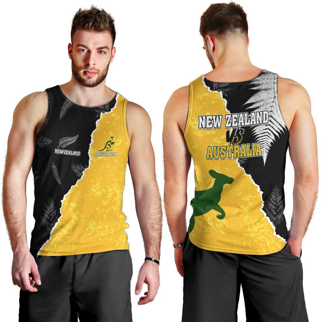 Australia Rugby Mix New Zealands Rugby Men Tank Top Wallabies Versus Silver Fern Sporty Basic - Vibe Hoodie Shop