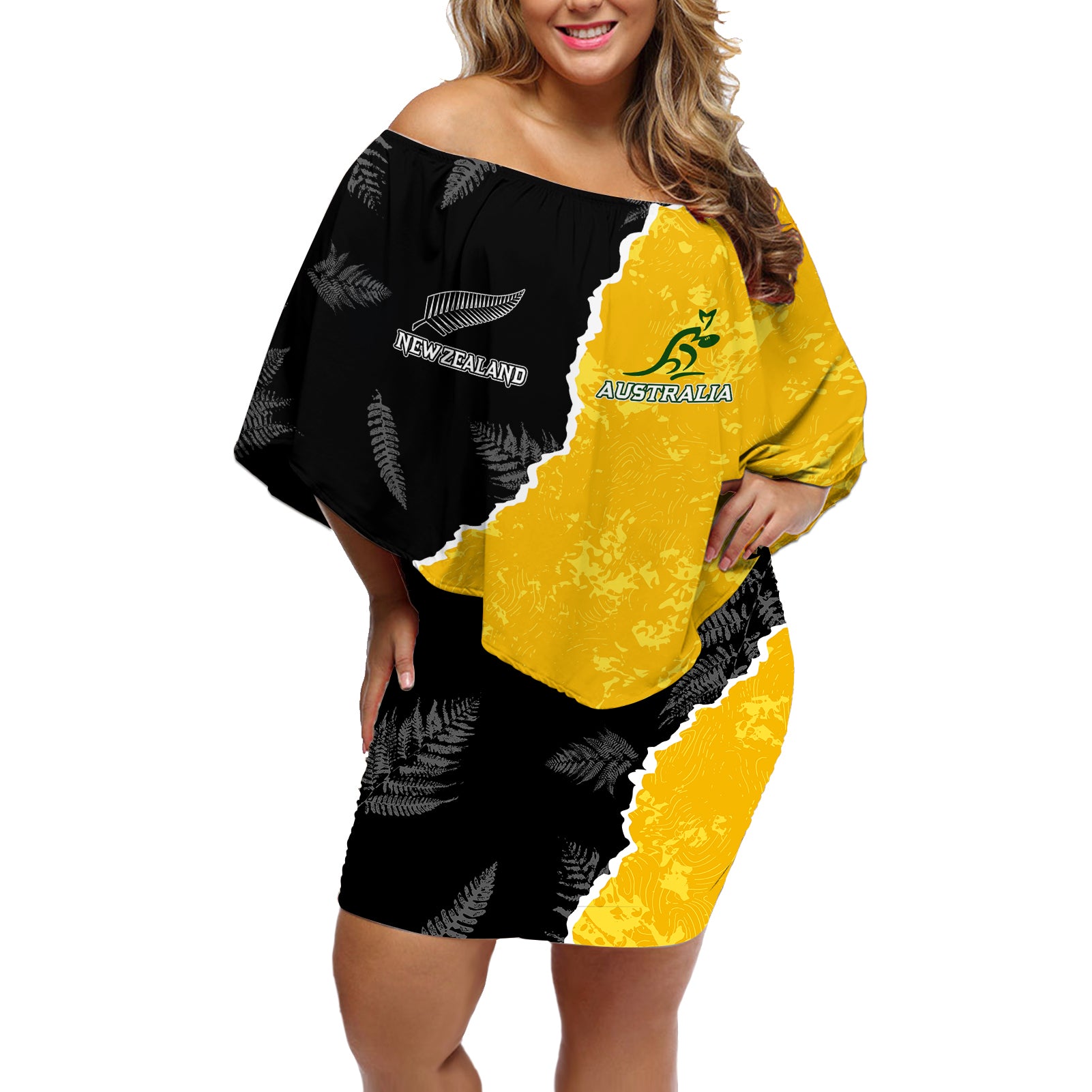 australia-rugby-mix-new-zealands-rugby-off-shoulder-short-dress-wallabies-versus-silver-fern-sporty-basic