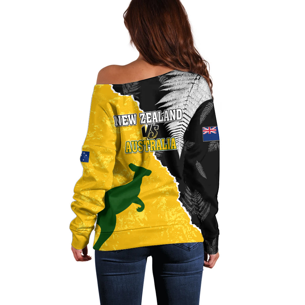 Australia Rugby Mix New Zealands Rugby Off Shoulder Sweater Wallabies Versus Silver Fern Sporty Basic - Vibe Hoodie Shop