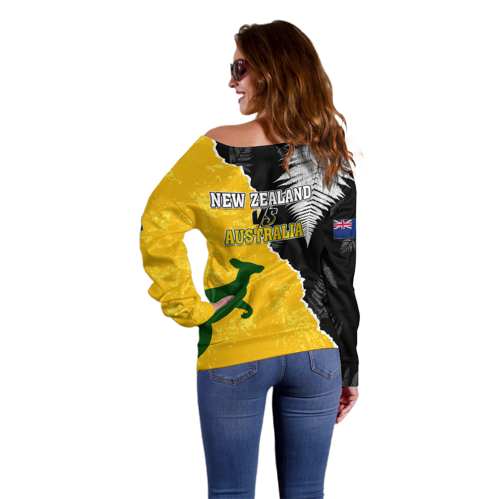 Australia Rugby Mix New Zealands Rugby Off Shoulder Sweater Wallabies Versus Silver Fern Sporty Basic - Vibe Hoodie Shop