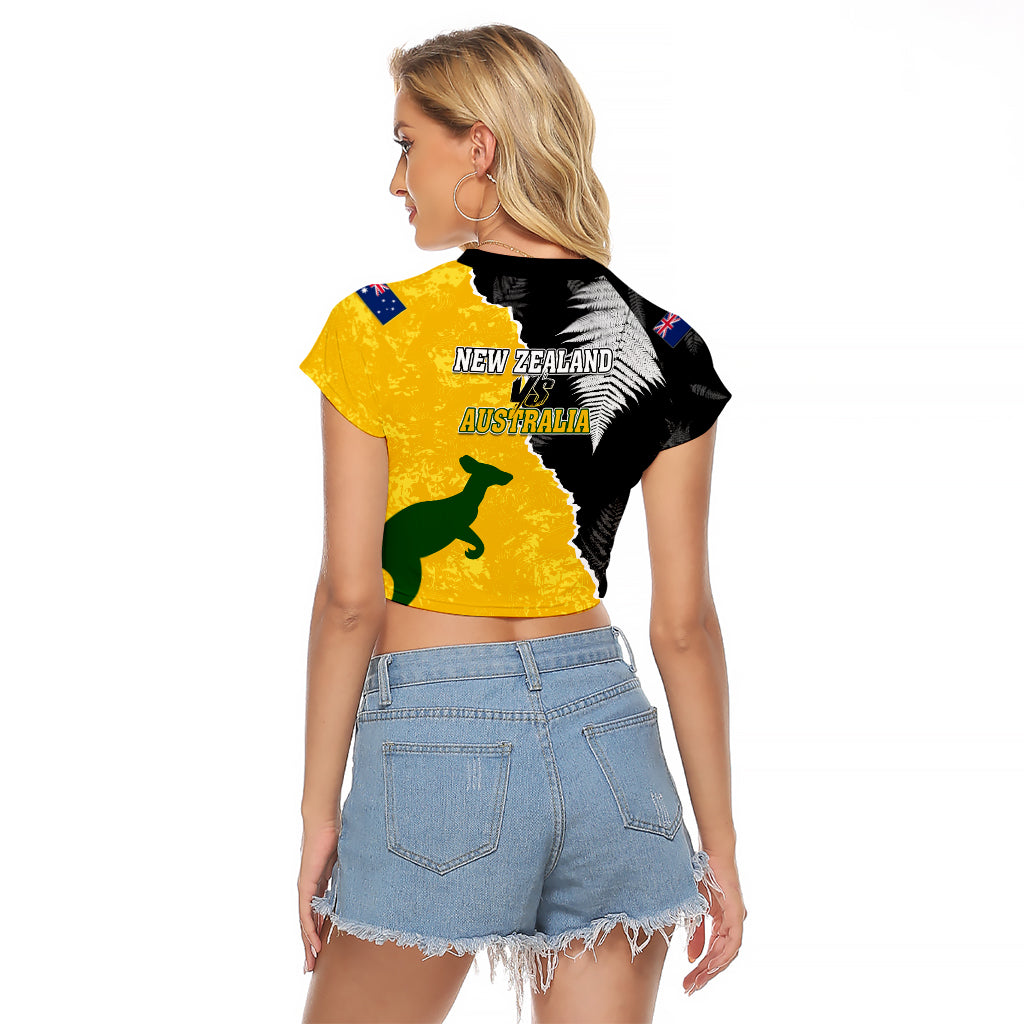 Australia Rugby Mix New Zealands Rugby Raglan Cropped T Shirt Wallabies Versus Silver Fern Sporty Basic - Vibe Hoodie Shop