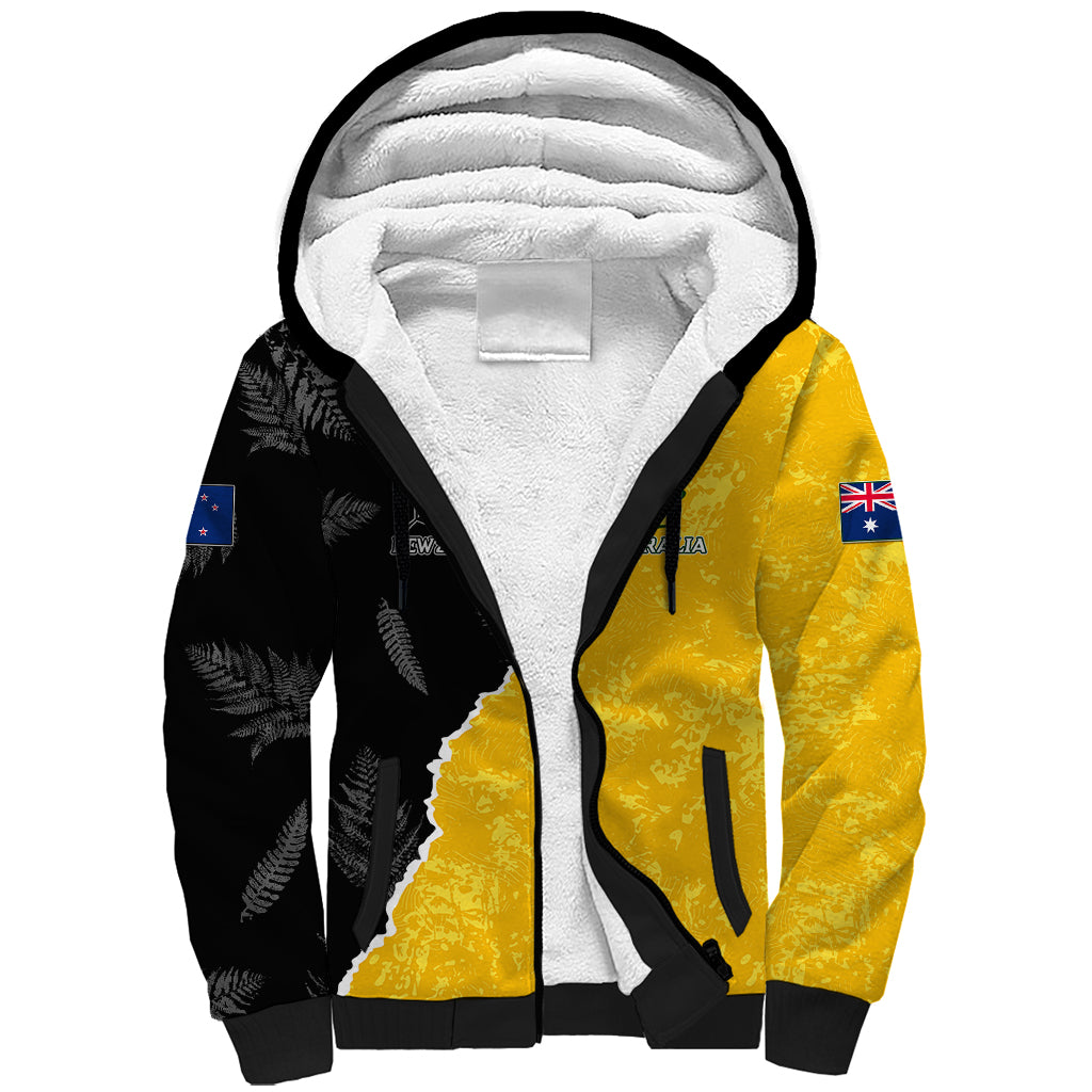 Australia Rugby Mix New Zealands Rugby Sherpa Hoodie Wallabies Versus Silver Fern Sporty Basic - Vibe Hoodie Shop