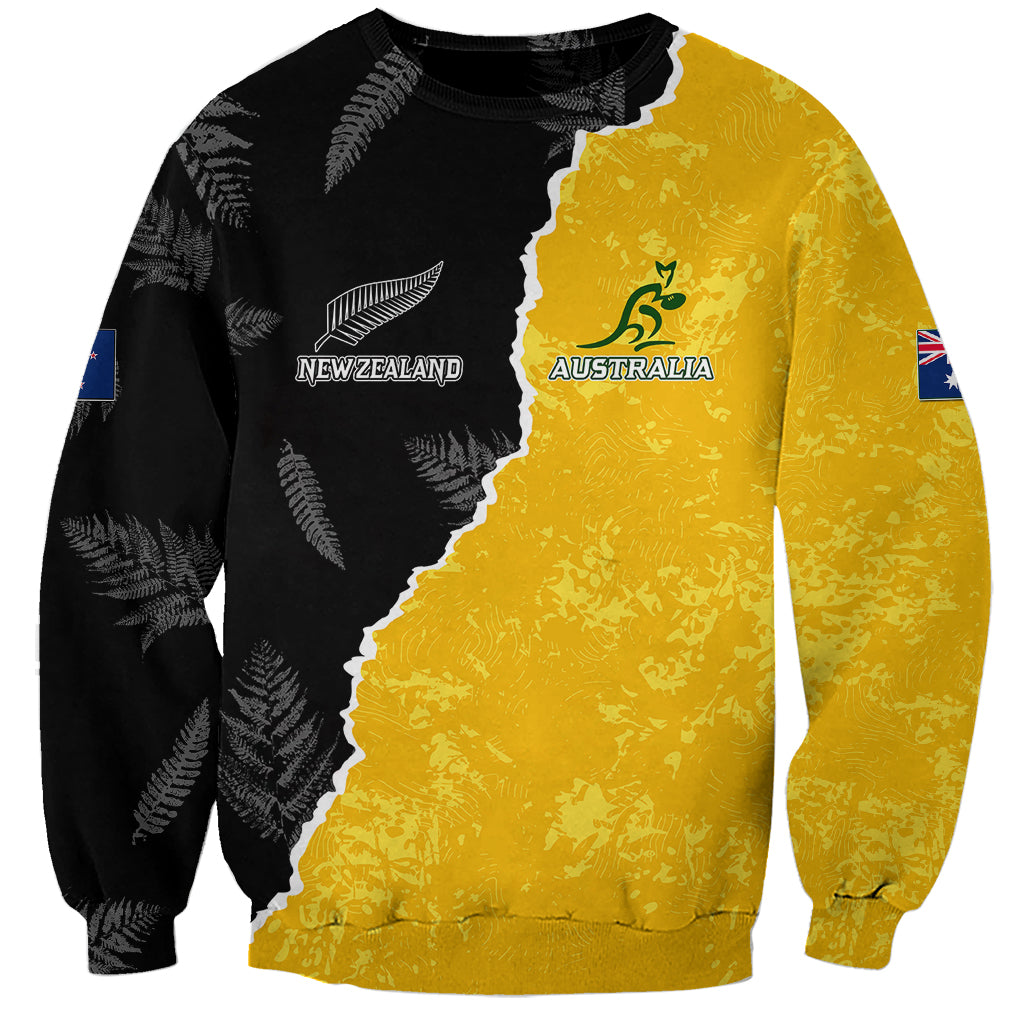 Australia Rugby Mix New Zealands Rugby Sweatshirt Wallabies Versus Silver Fern Sporty Basic - Vibe Hoodie Shop