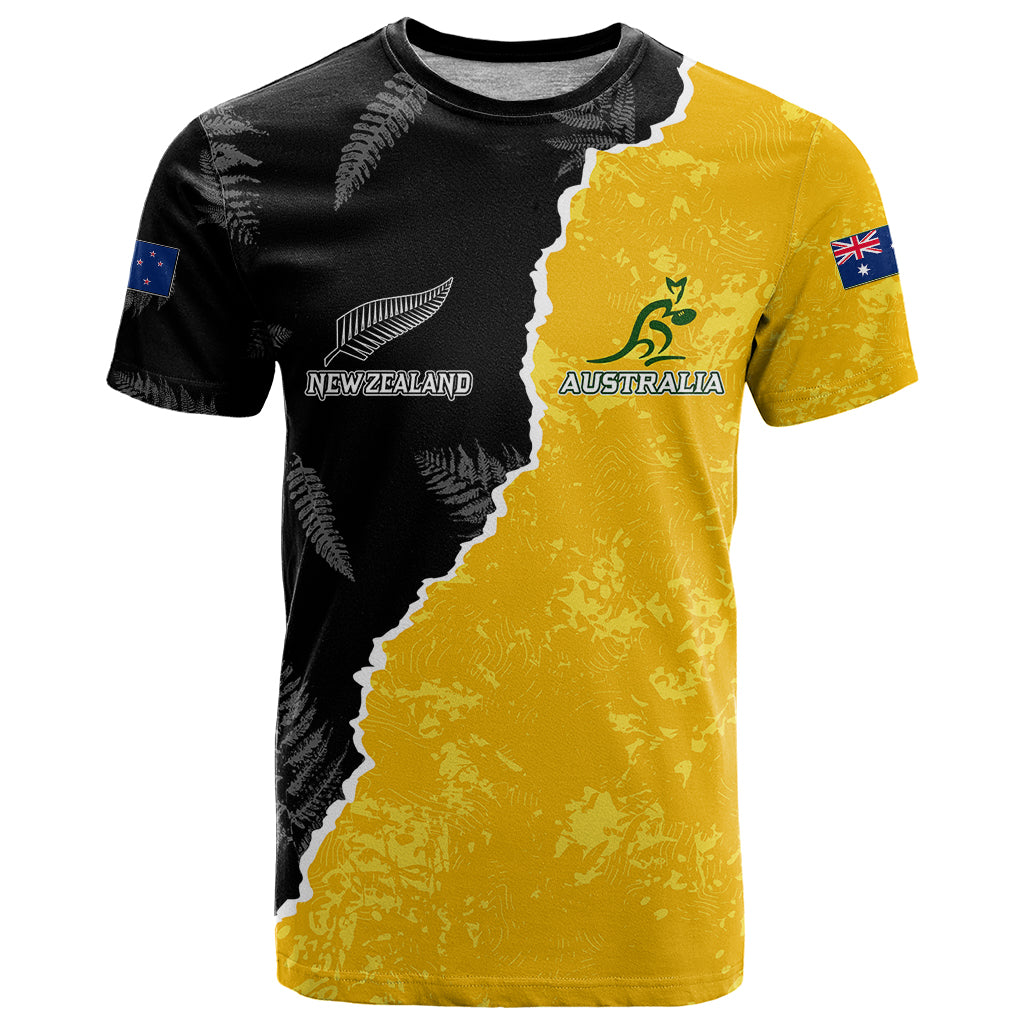 Australia Rugby Mix New Zealands Rugby T Shirt Wallabies Versus Silver Fern Sporty Basic - Vibe Hoodie Shop