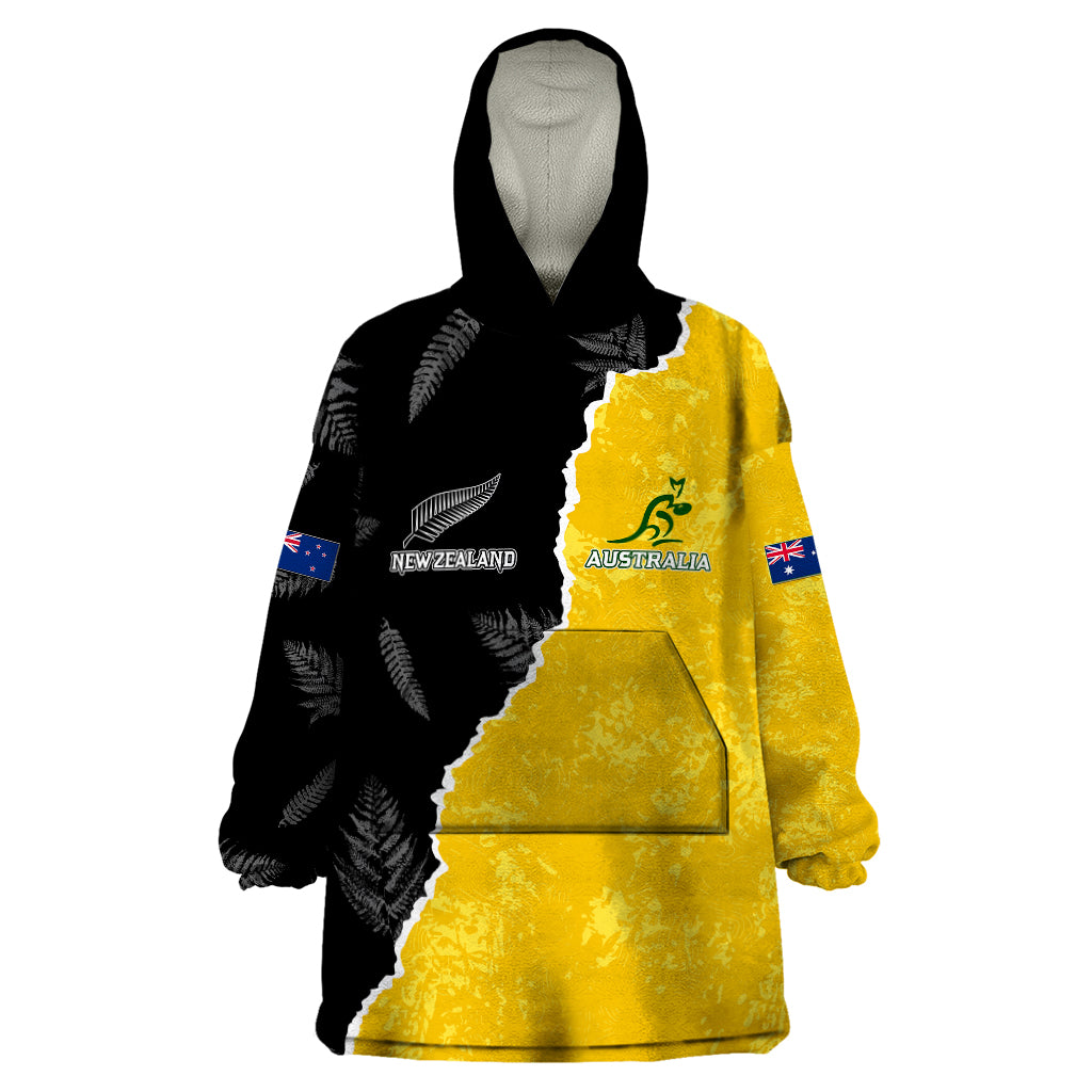 Australia Rugby Mix New Zealands Rugby Wearable Blanket Hoodie Wallabies Versus Silver Fern Sporty Basic - Vibe Hoodie Shop