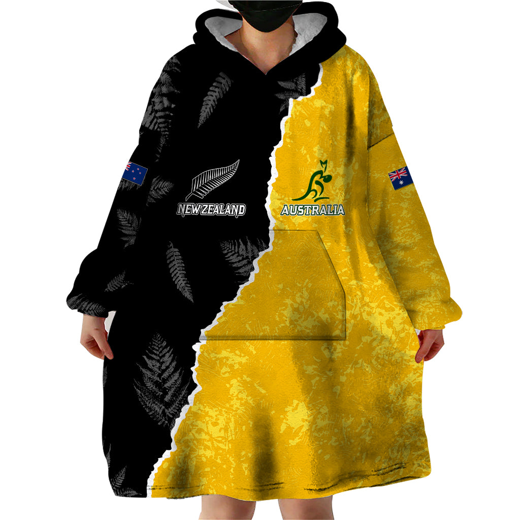 Australia Rugby Mix New Zealands Rugby Wearable Blanket Hoodie Wallabies Versus Silver Fern Sporty Basic - Vibe Hoodie Shop