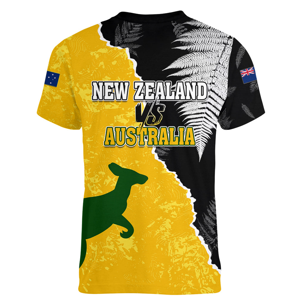 Australia Rugby Mix New Zealands Rugby Women V Neck T Shirt Wallabies Versus Silver Fern Sporty Basic - Vibe Hoodie Shop