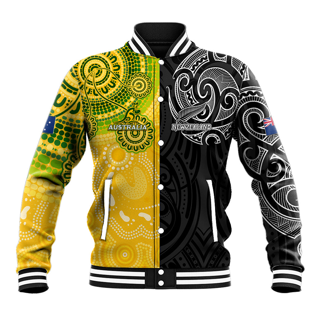 Personalised Australia Rugby Mix New Zealands Rugby Baseball Jacket Indigenous Half-Half Style - Vibe Hoodie Shop