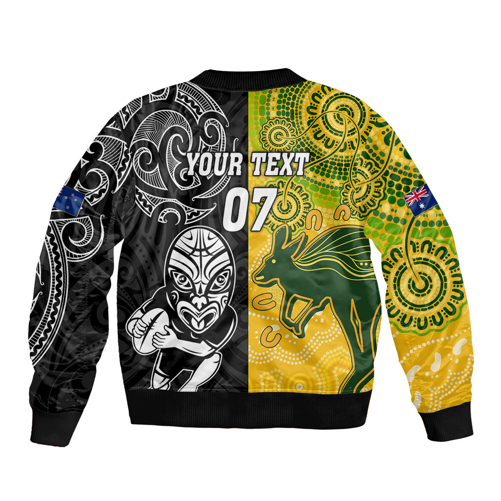 Personalised Australia Rugby Mix New Zealands Rugby Bomber Jacket Indigenous Half-Half Style - Vibe Hoodie Shop