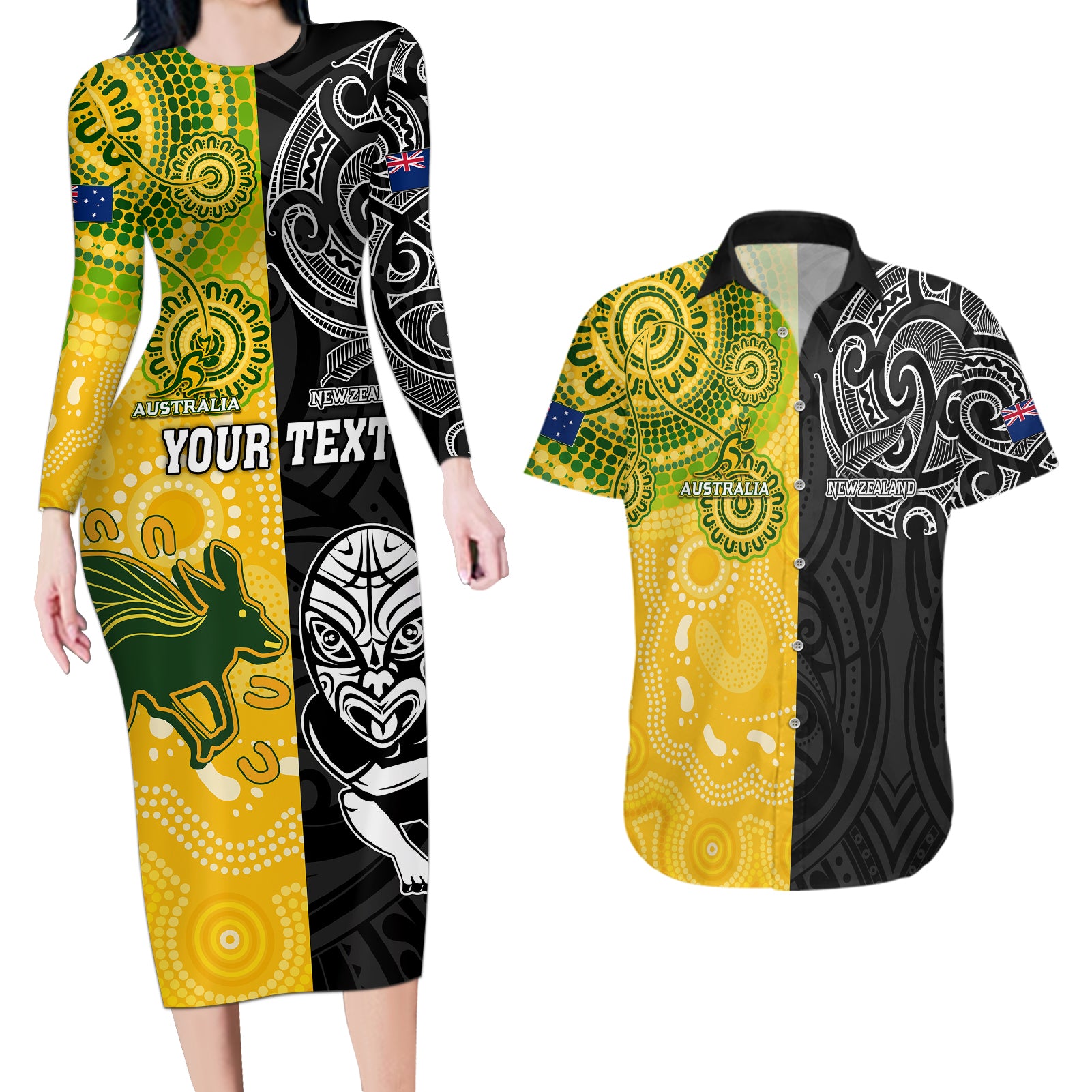 personalised-australia-rugby-mix-new-zealands-rugby-couples-matching-long-sleeve-bodycon-dress-and-hawaiian-shirt-indigenous-half-half-style