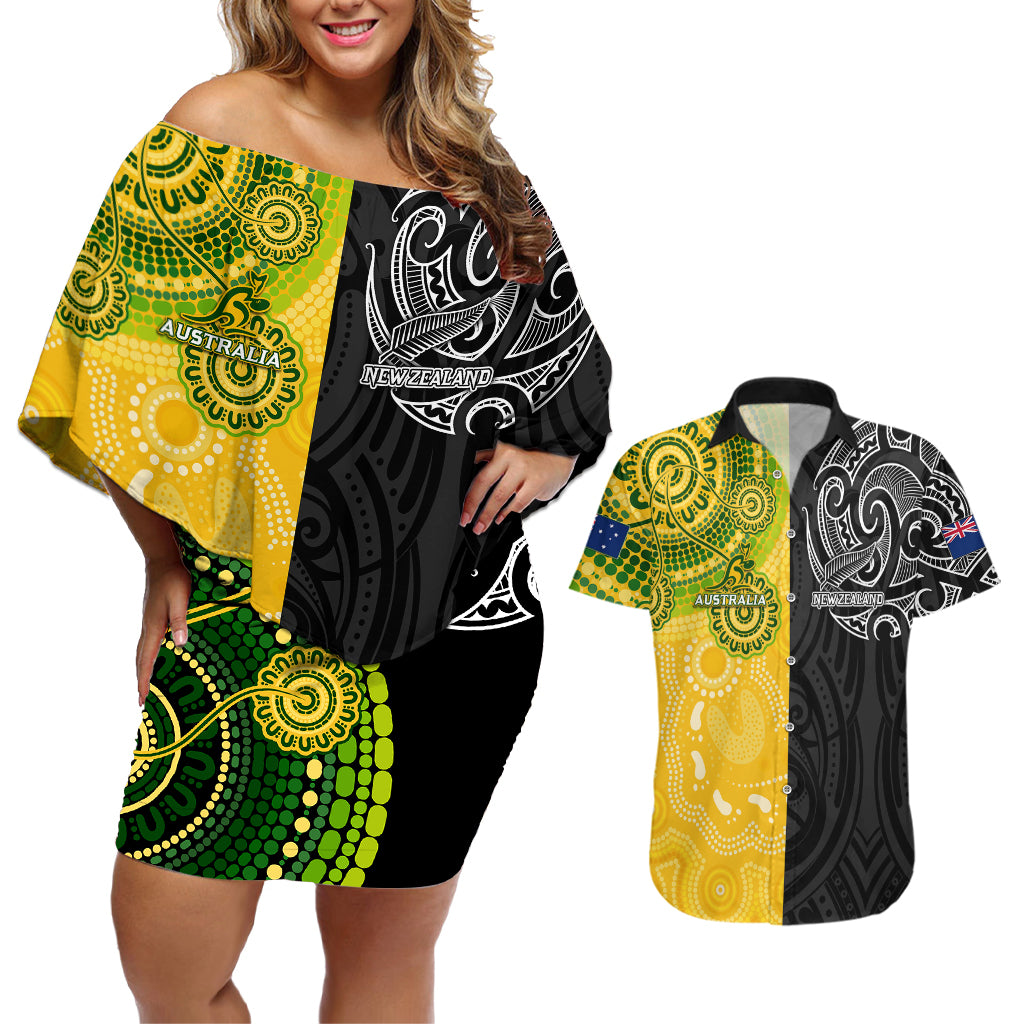 personalised-australia-rugby-mix-new-zealands-rugby-couples-matching-off-shoulder-short-dress-and-hawaiian-shirt-indigenous-half-half-style